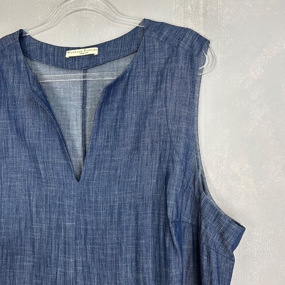 Wayward Fancies Eshakti size 3X maxi dress tier cotton chambray blue sleeveless - Picture 5 of 13